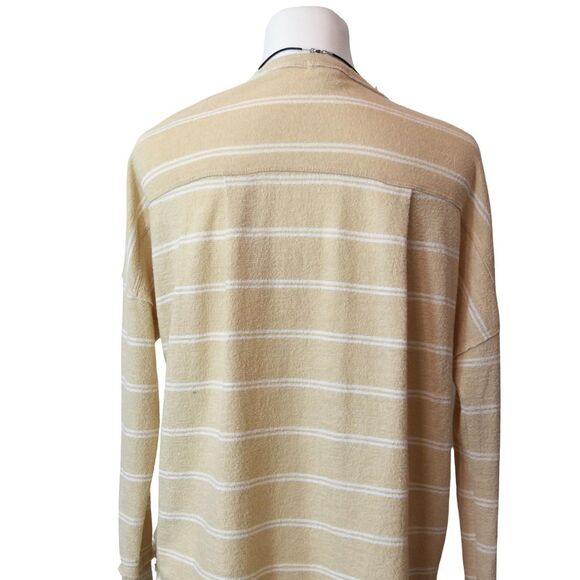 Billabong Yellow Striped Henley Top Women’s Medium Casual Coastal Surfcore - Picture 3 of 4